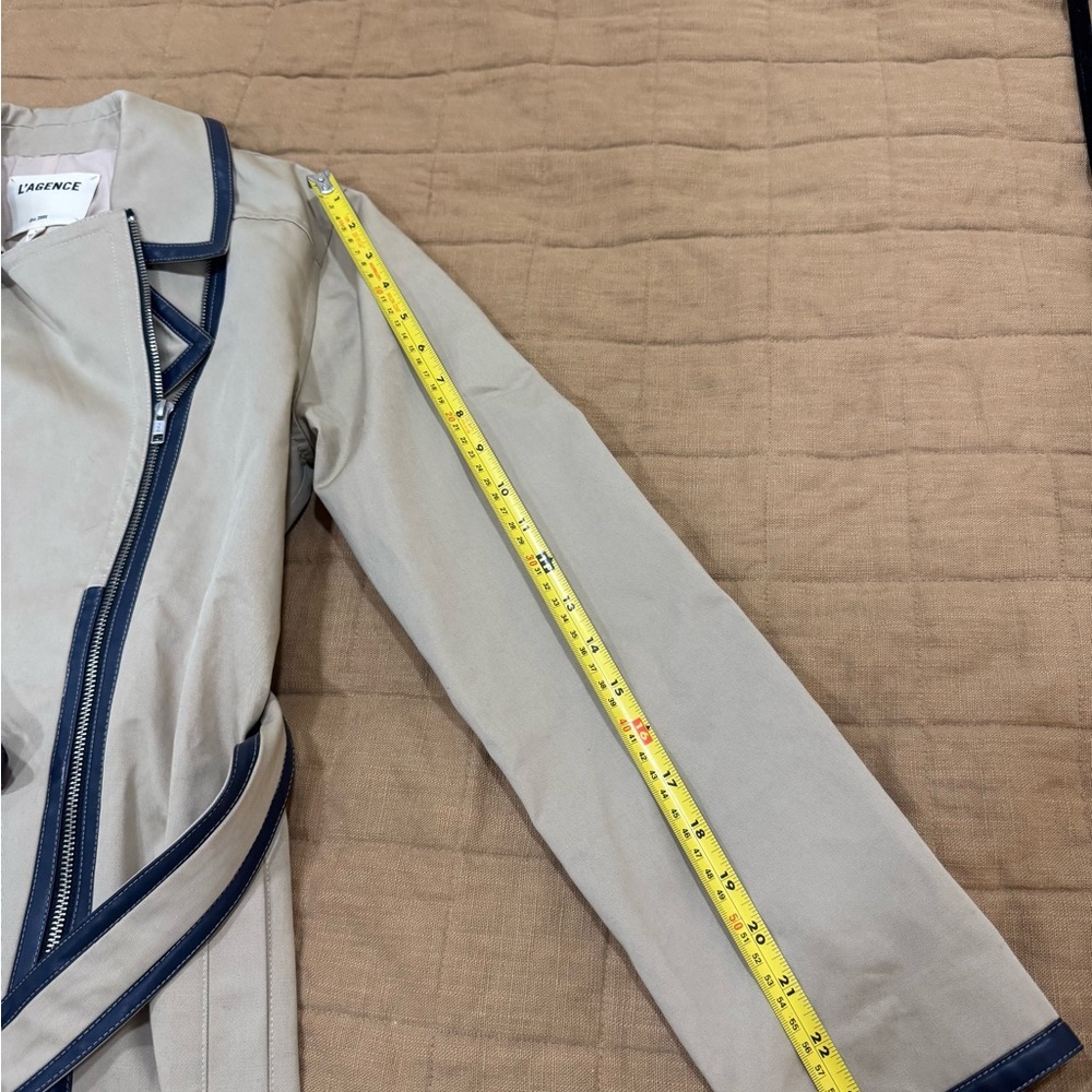 L'Agence Women’s Trench Coat Beige Cotton Collared With Belt Size 4 $700 - Picture 7 of 11